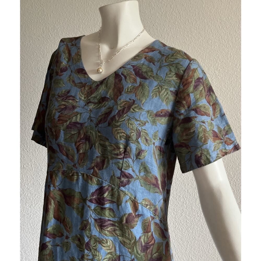 VTG Tom Tom California 100% Linen Maxi Dress S Periwinkle Floral Cottagecore USA - Picture 15 of 16